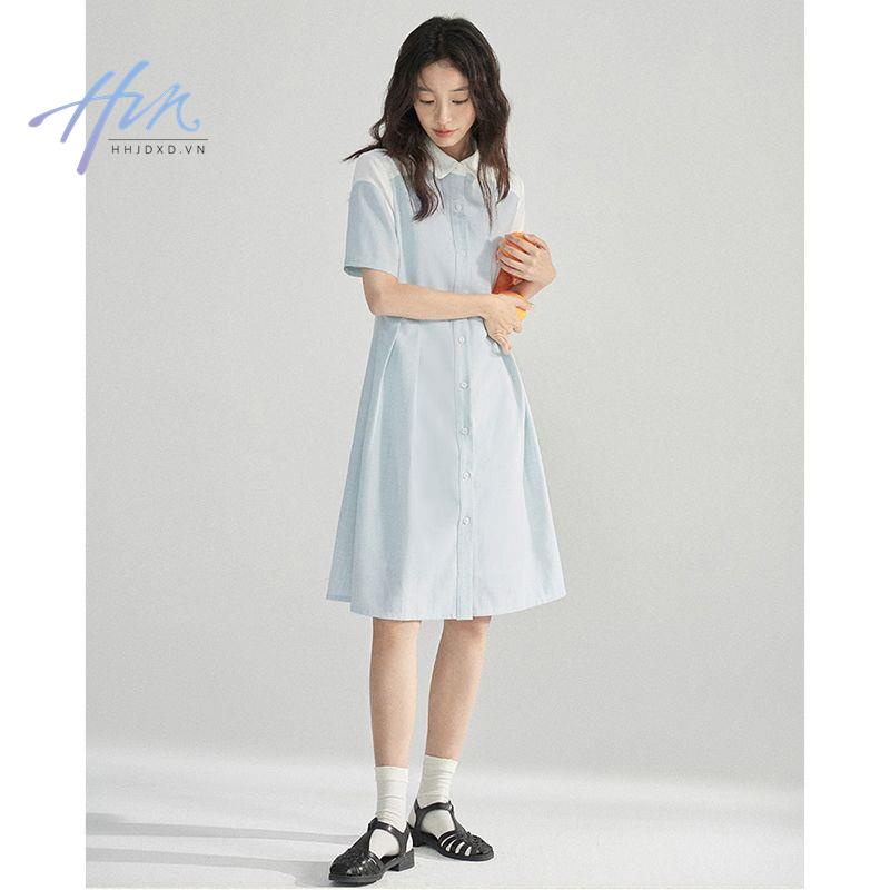 Đầm Sơ Mi Xếp Ly Màu Tương Phản Phong Cách Pháp Thời Trang Mùa Hè 2023 Mới Cho Nữ