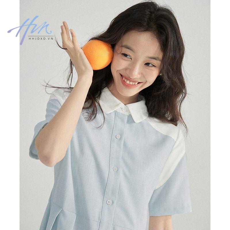 Đầm Sơ Mi Xếp Ly Màu Tương Phản Phong Cách Pháp Thời Trang Mùa Hè 2023 Mới Cho Nữ