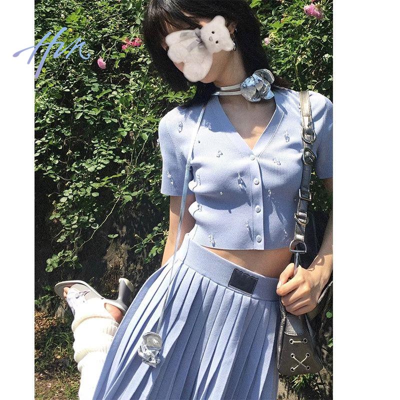 Bộ Áo Dệt Kim Mỏng Dáng Ôm Phối Chân Váy Xếp Ly Kiểu Hàn Quốc Thời Trang Mùa Hè 2023 Cho Nữ