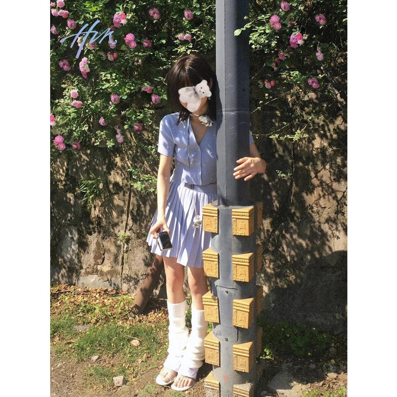 Bộ Áo Dệt Kim Mỏng Dáng Ôm Phối Chân Váy Xếp Ly Kiểu Hàn Quốc Thời Trang Mùa Hè 2023 Cho Nữ