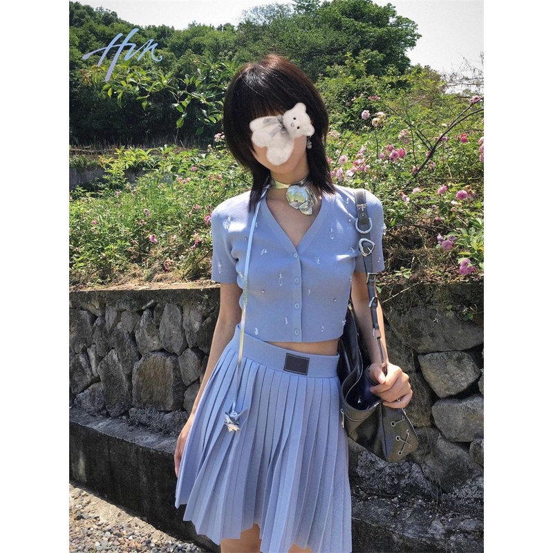 Bộ Áo Dệt Kim Mỏng Dáng Ôm Phối Chân Váy Xếp Ly Kiểu Hàn Quốc Thời Trang Mùa Hè 2023 Cho Nữ