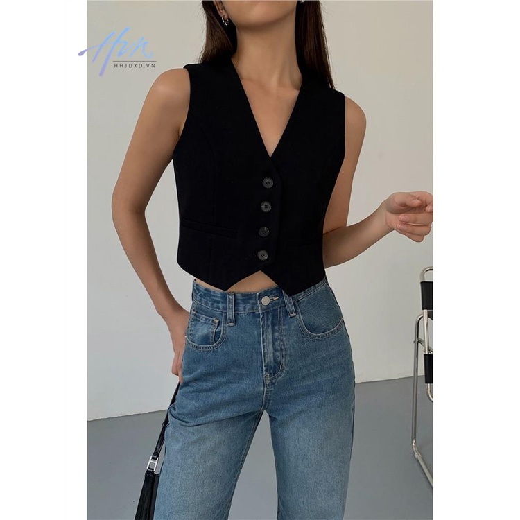 Áo Khoác Vest Đen Không Tay Dáng Rộng Thời Trang Mùa Hè Hàn Quốc 2023 Cho Nữ