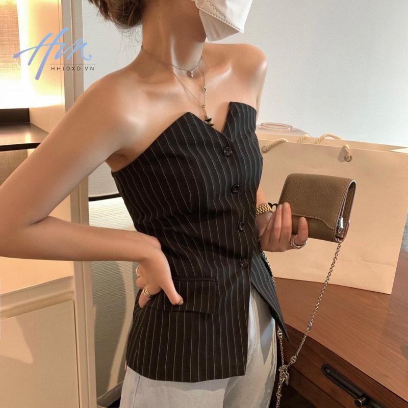 Áo Ống Mùa Hè Cao Cấp Hở Vai Họa Tiết Kẻ Sọc Phong Cách Mới 2023 Cho Nữ Na