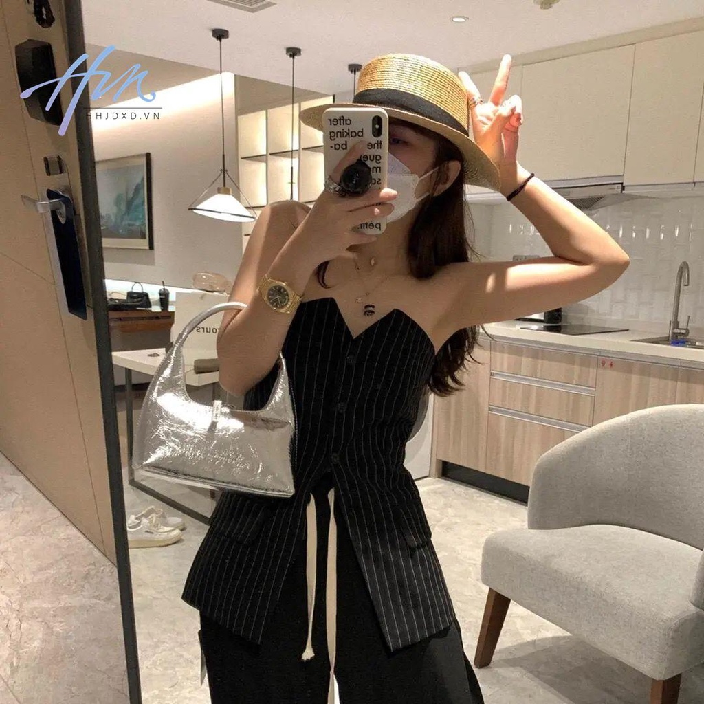 Áo Ống Mùa Hè Cao Cấp Hở Vai Họa Tiết Kẻ Sọc Phong Cách Mới 2023 Cho Nữ Na
