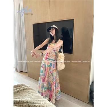 Đầm Hai Dây Dáng Dài Phong Cách Retro Thời Trang Mùa Hè Dành Cho Nữ