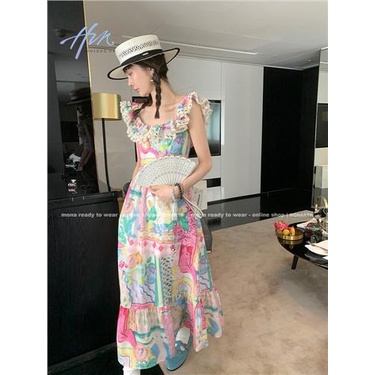 Đầm Hai Dây Dáng Dài Phong Cách Retro Thời Trang Mùa Hè Dành Cho Nữ