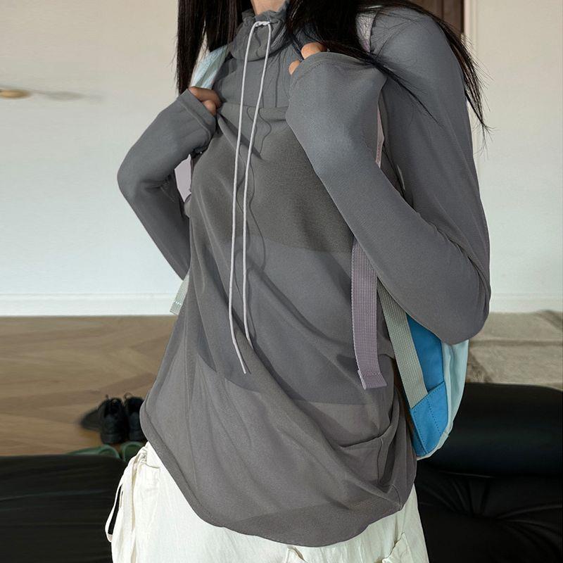 Áo Thun Tay Dài Chống Nắng Dáng Rộng Mỏng Trong Suốt Phong Cách Âu Mỹ Thời Trang Cho Nữ