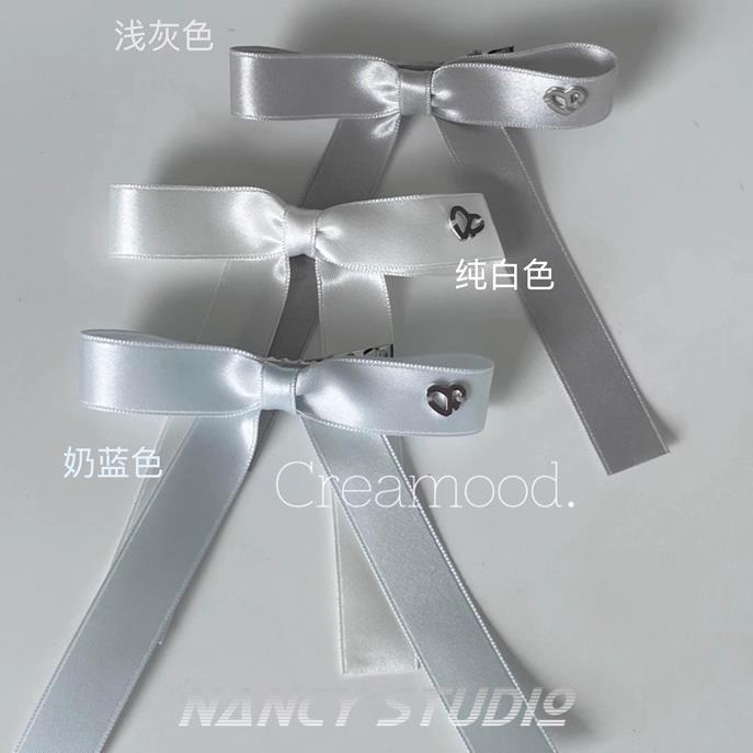 Kẹp Tóc Nơ Ruy Băng Màu Trắng Đen Phong Cách Hàn Quốc Nhật Bản Thời Trang
