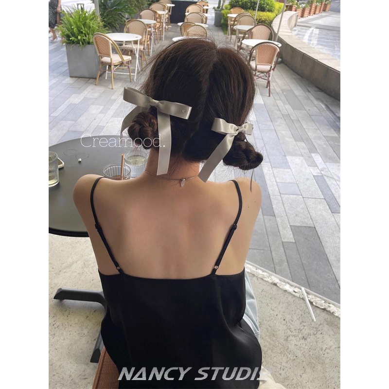 Kẹp Tóc Nơ Ruy Băng Màu Trắng Đen Phong Cách Hàn Quốc Nhật Bản Thời Trang