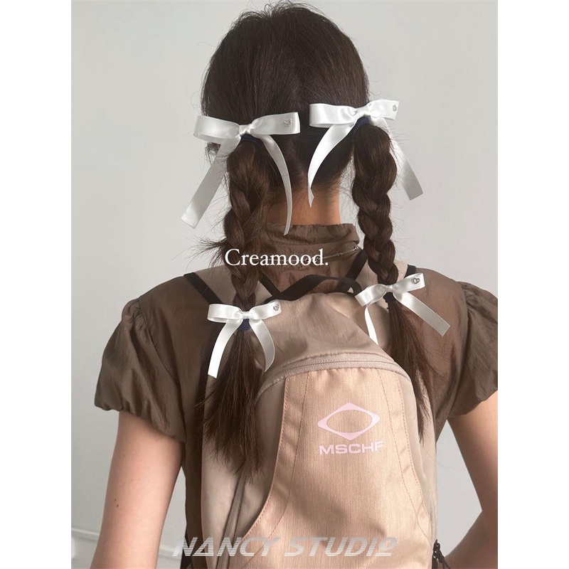 Kẹp Tóc Nơ Ruy Băng Màu Trắng Đen Phong Cách Hàn Quốc Nhật Bản Thời Trang