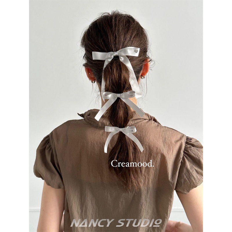 Kẹp Tóc Nơ Ruy Băng Màu Trắng Đen Phong Cách Hàn Quốc Nhật Bản Thời Trang