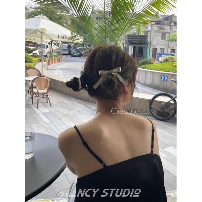 Kẹp Tóc Nơ Ruy Băng Màu Trắng Đen Phong Cách Hàn Quốc Nhật Bản Thời Trang