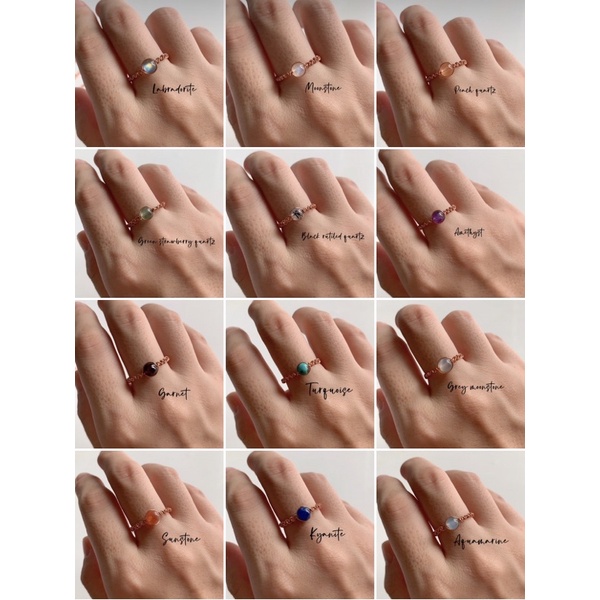 Nhẫn đá tròn basic quấn dây đồng