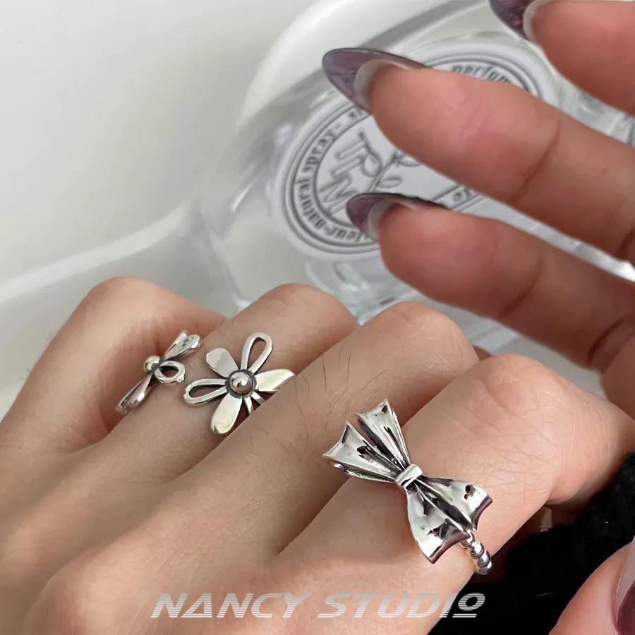 Nhẫn Hở Mạ Bạc 925 Hình Nơ Và Hoa Độc Đáo Thời Trang Cho Nữ