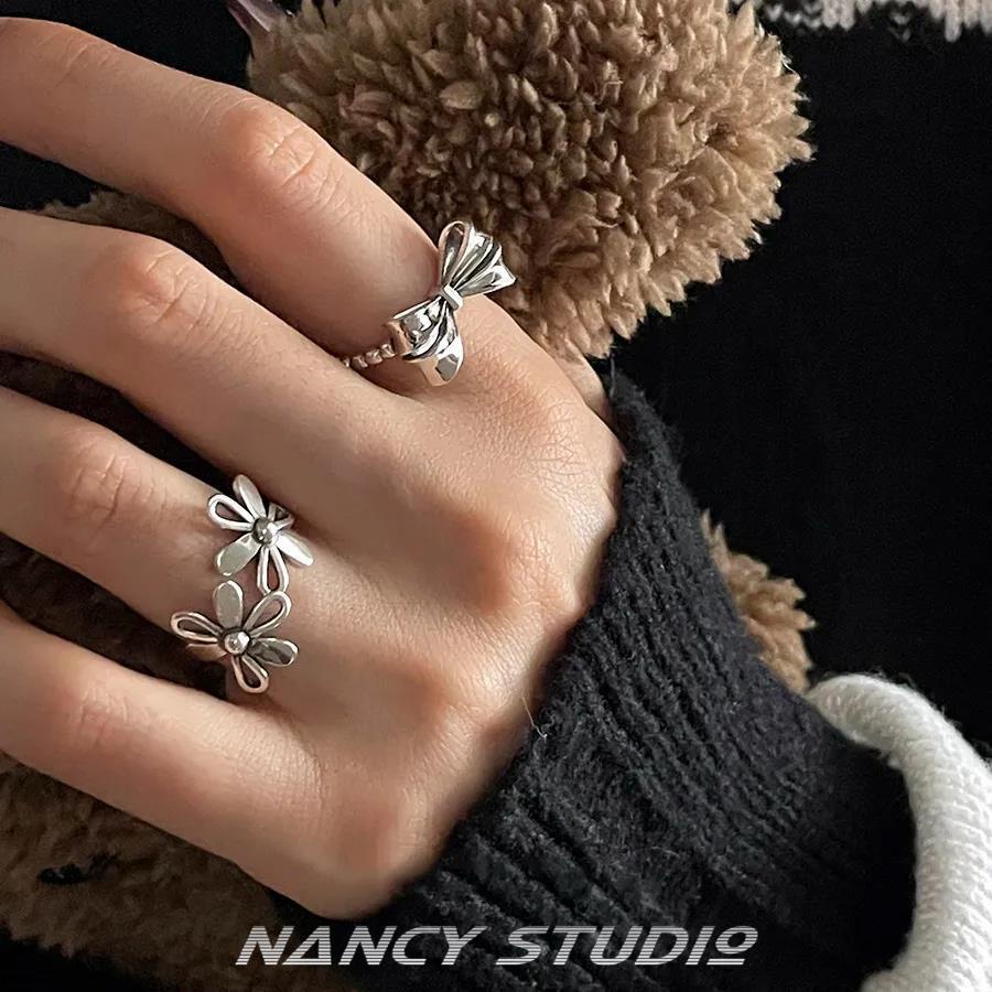 Nhẫn Hở Mạ Bạc 925 Hình Nơ Và Hoa Độc Đáo Thời Trang Cho Nữ