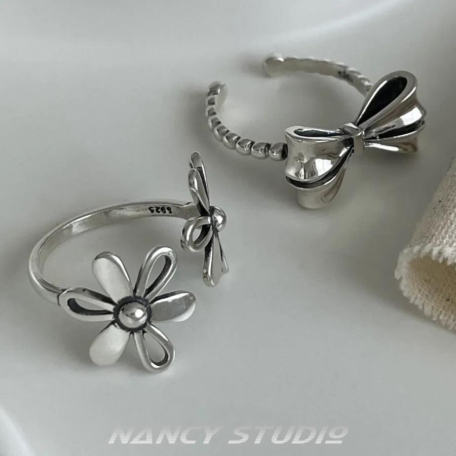Nhẫn Hở Mạ Bạc 925 Hình Nơ Và Hoa Độc Đáo Thời Trang Cho Nữ