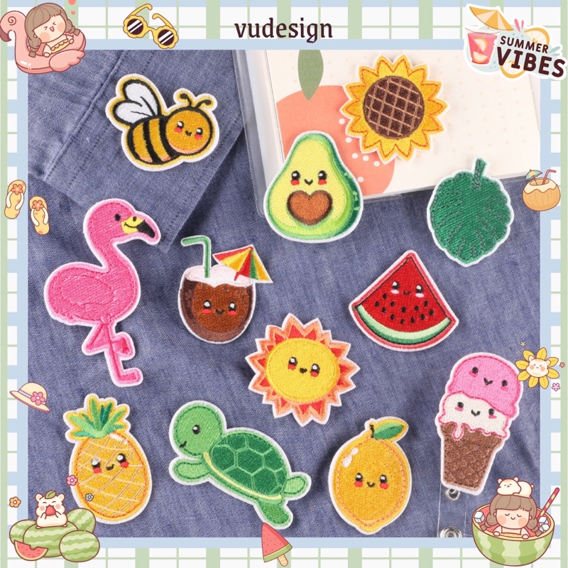Sticker Dán Vải, Sticker Ủi Thêu Quần Áo, Balo Chủ đề Summer Tropical Cute Vudesign