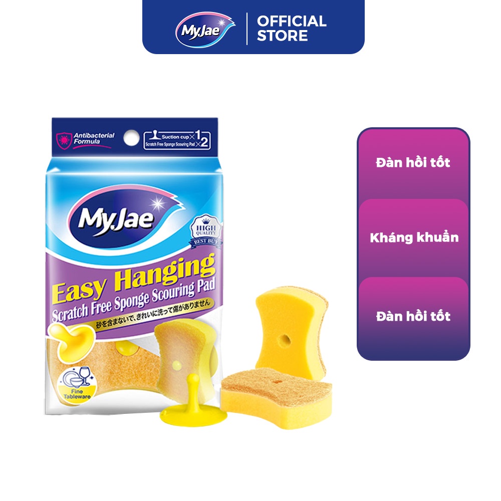 Miếng Bọt Biển Rửa Chén MyJae 2 Mặt, Mút Xốp Rửa Bát Đa Năng Kèm Miếng Nhựa Hít Kê  11.3cm x 7.8cm x 3cm  (2 Miếng/Gói)