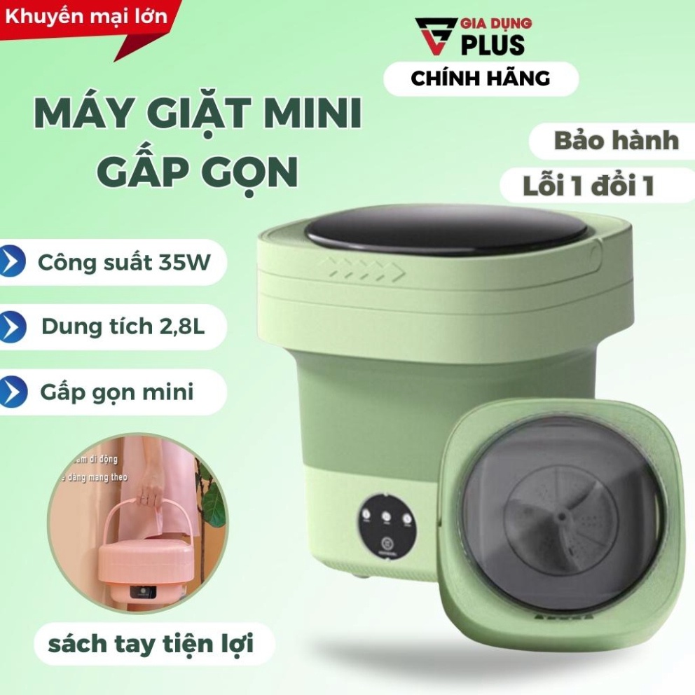 Máy giặt mini, máy giặt mini gấp gọn có tay cầm giặt tất vớ đồ dùng cho bé dung tích 2,8L  khử khuẩn cao cấp