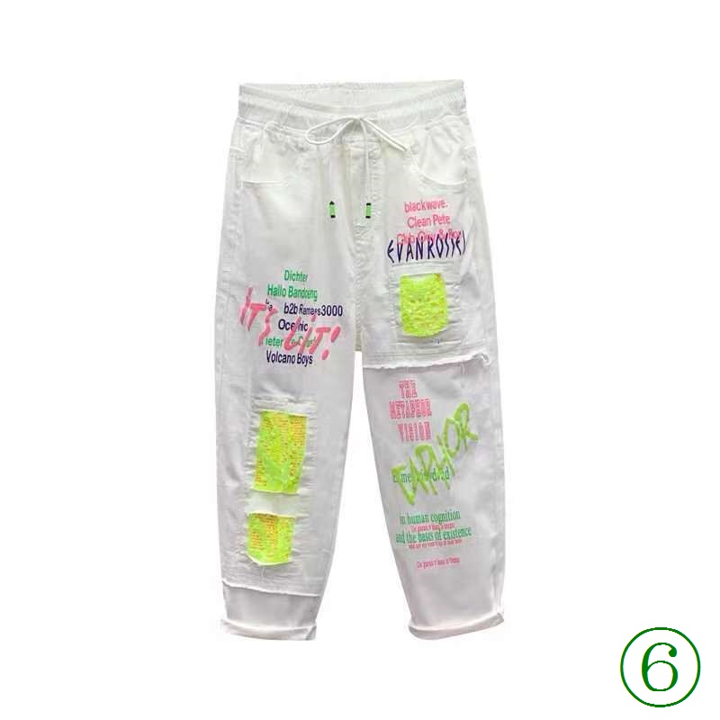 Quần Jean Baggy Dáng Rộng Dài Đến Mắt Cá Chân Đính Sequin In Chữ Phong Cách Châu Âu Thời Trang Mùa Xuân 2023 Cho Nữ