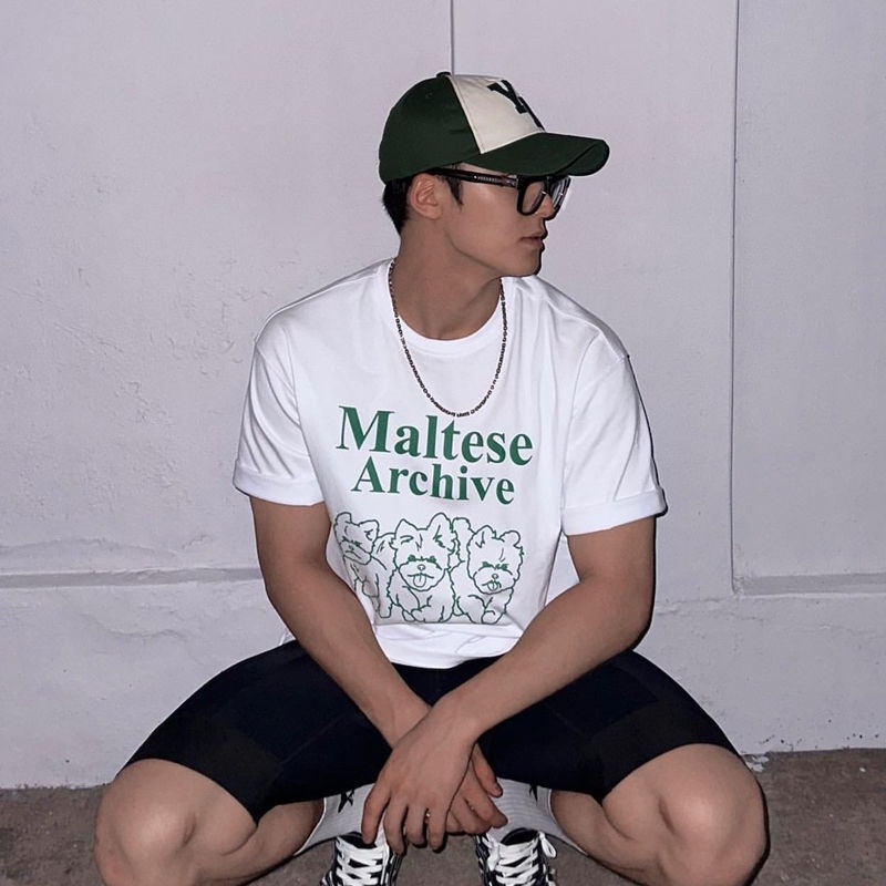 Áo Thun Cotton Trơn Ngắn Tay In Hình Chó Kim Min Kui Phong Cách Hàn Quốc Cho Nam Và Nữ