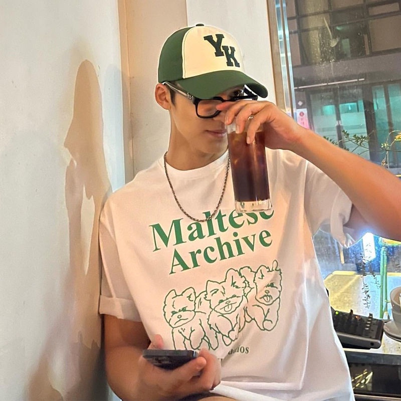 Áo Thun Cotton Trơn Ngắn Tay In Hình Chó Kim Min Kui Phong Cách Hàn Quốc Cho Nam Và Nữ