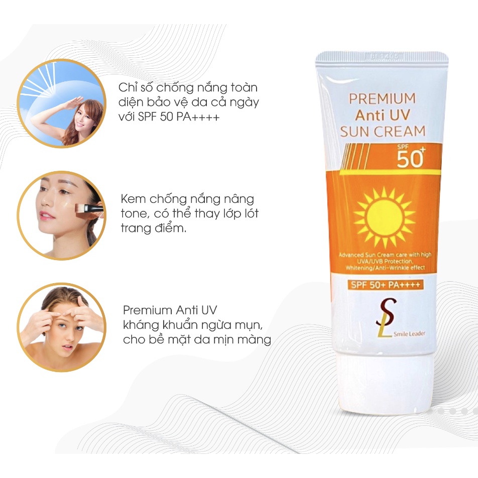 Kem Chống Nắng Vật Lí Lai Hoá Học Cho Mọi Loại Da Smile Leader Sun Cream SPF 50+++ 60ml Chính Hãng Hàn Quốc