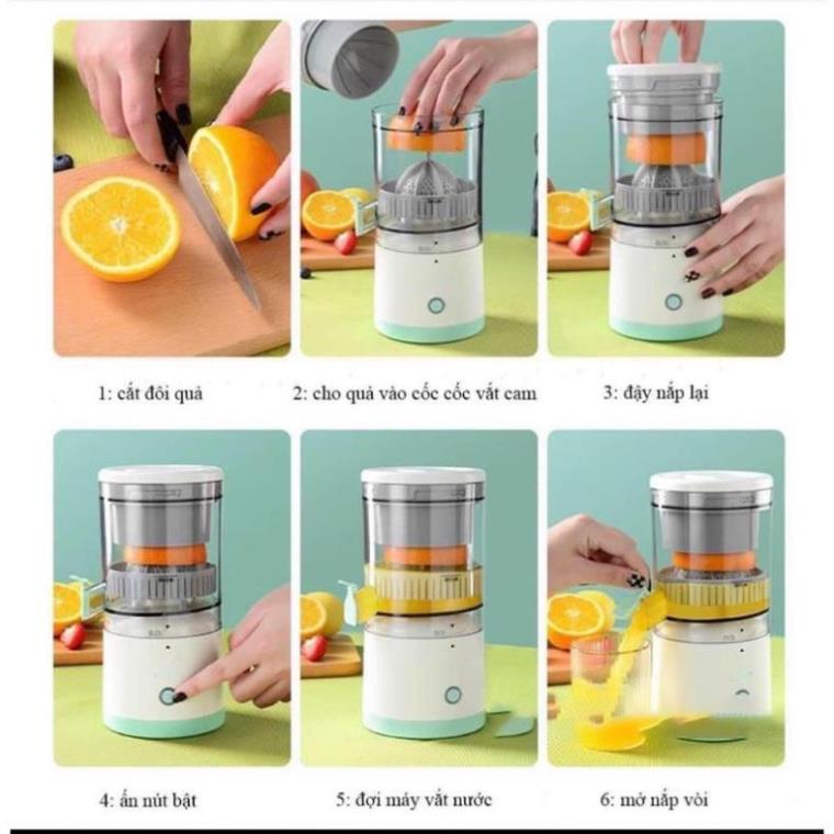 Máy Ép Nước Cam - Máy Ép Hoa Quả Tự Động Không Dây Chính Hãng Ép Chậm Trái Cây Mềm, Vắt Chanh, Sạc USB