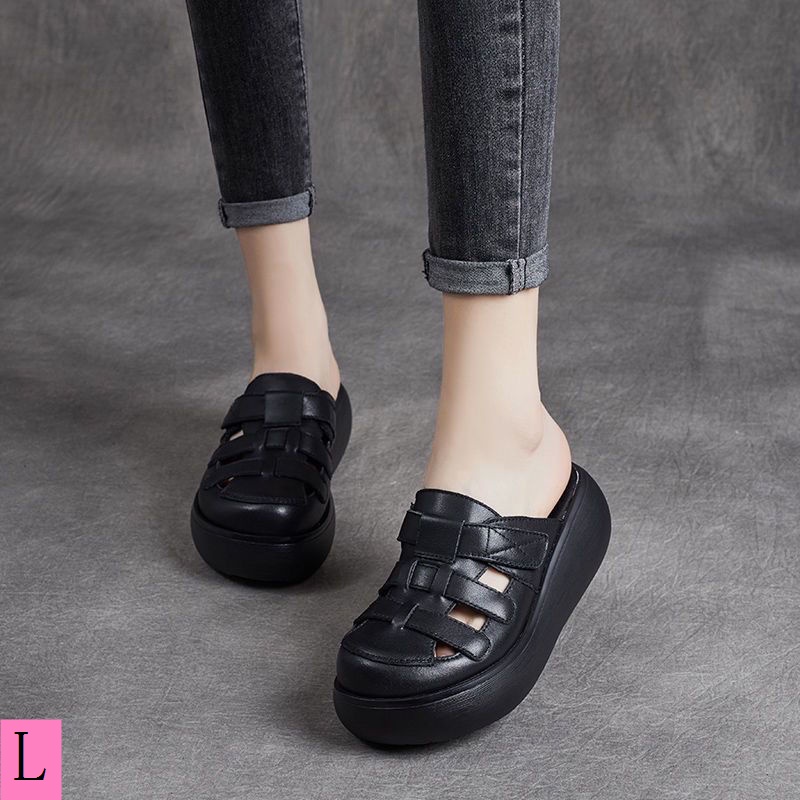 Dép Sandal Da Bò Đế Xuồng Dày Dặn Mềm Mại Thời Trang Mùa Hè Cho Nữ