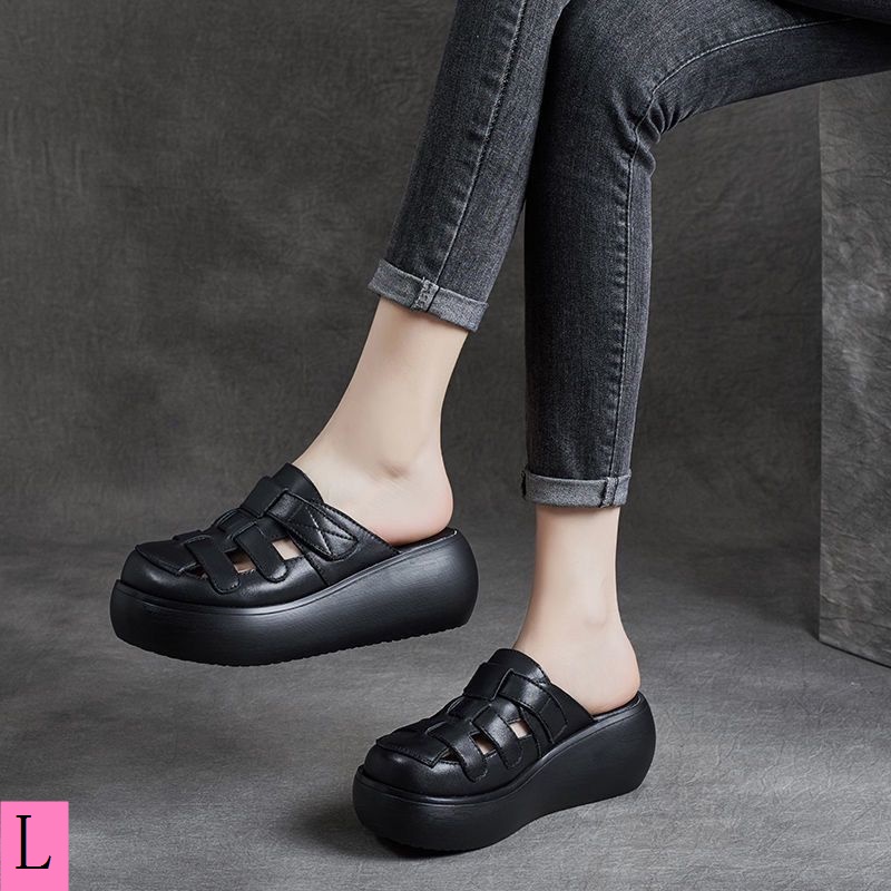 Dép Sandal Da Bò Đế Xuồng Dày Dặn Mềm Mại Thời Trang Mùa Hè Cho Nữ