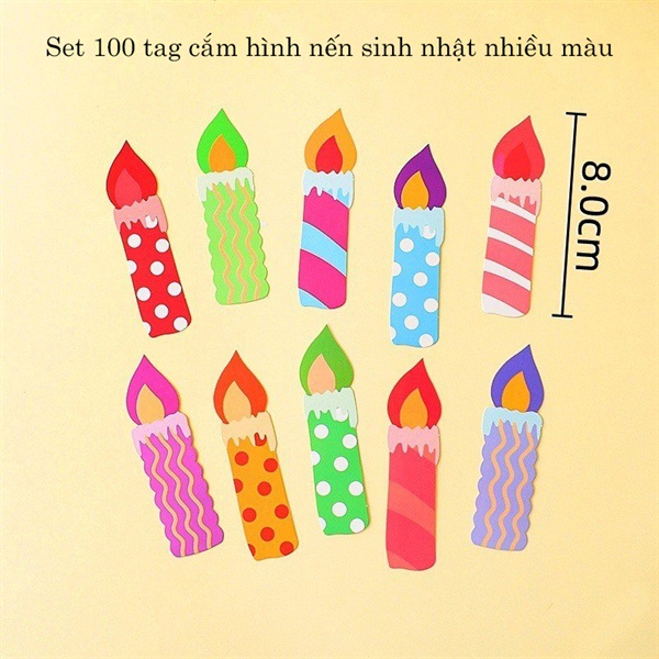 Set 100 tag cắm hình nến sinh nhật nhiều màu
