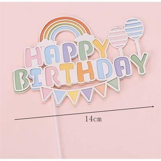 Que cắm chữ HPBD cầu vồng sắc màu + cờ neo
