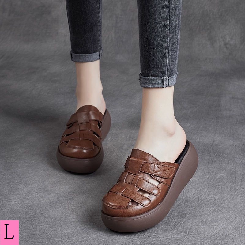 Dép Sandal Da Bò Đế Xuồng Dày Dặn Mềm Mại Thời Trang Mùa Hè Cho Nữ