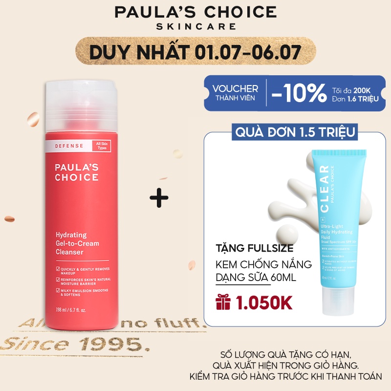 Sữa Rửa Mặt Ngăn Ngừa Tác Hại Từ Môi Trường Paula’s Choice Defense Hydrating Gel To Cream Cleanser 198ml