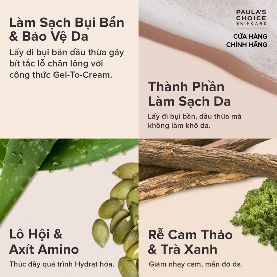 Sữa Rửa Mặt Ngăn Ngừa Tác Hại Từ Môi Trường Paula’s Choice Defense Hydrating Gel To Cream Cleanser 198ml