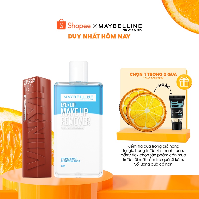 [Bộ Trang Điểm] Bộ Son Bóng Bền Màu Nhẹ Môi Superstay Vinyl Ink 4.2ml &amp; Nước Tẩy Trang Mắt Môi 150ml Maybelline New York