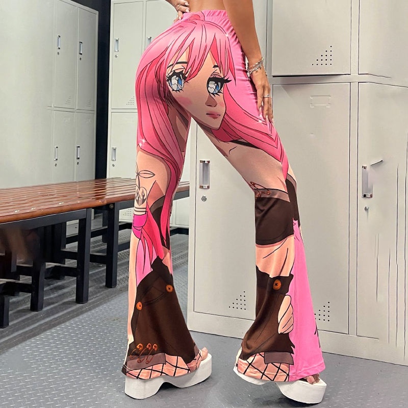 Jiashucheng Quần Ống Loe Tập Yoga Lưng Cao In Họa Tiết Kỹ Thuật Số Phong Cách Âu Mỹ Thời Trang Mùa Xuân Mới Cho Nữ