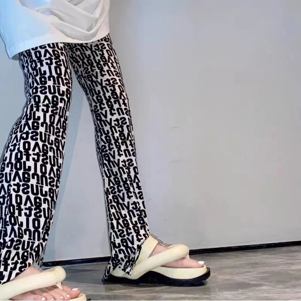 Jiashucheng Quần Ống Rộng Lưng Cao In Chữ Phong Cách Hàn Quốc Thời Trang Mùa Hè Dành Cho Nữ