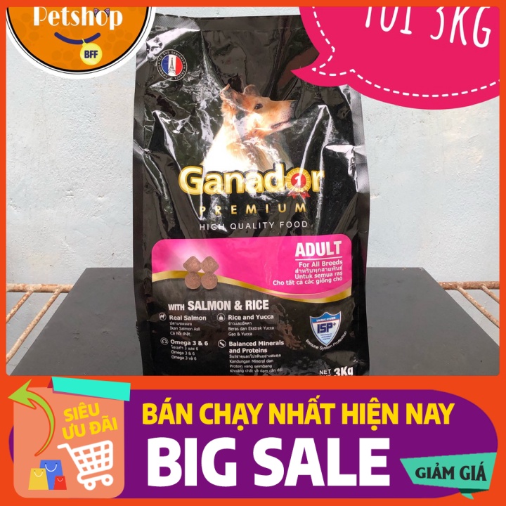 (SALE RẺ 50%) Thức ăn cho chó trưởng thành Ganador vị cá hồi và gạo Adult with Salmon and Rice 3kg THUCANCHOMEO