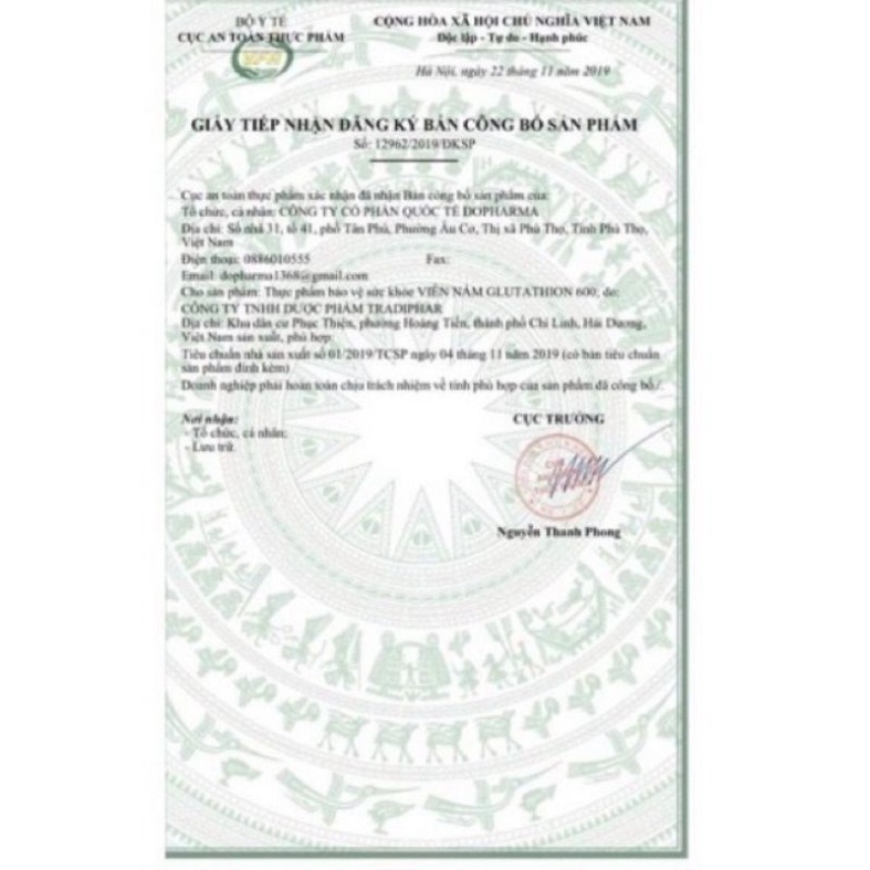 Viên uống trắng da mờ nám glutathion 600 dr CHÍNH HÃNG cắt mã