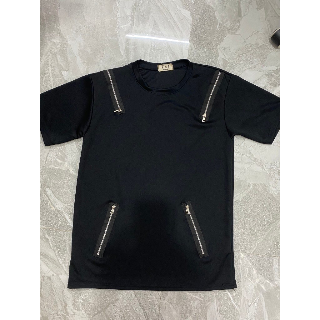Áo thun tay lỡ unisex phối 4 khoá kéo CAMNHUNG - Áo phông nam nữ chất cotton dày dặn Freesize form rộng 65kg hottrend