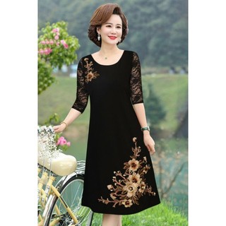 Đầm trung niên dự tiệc sang trọng  dáng suôn che bụng  cao cấp bigsize