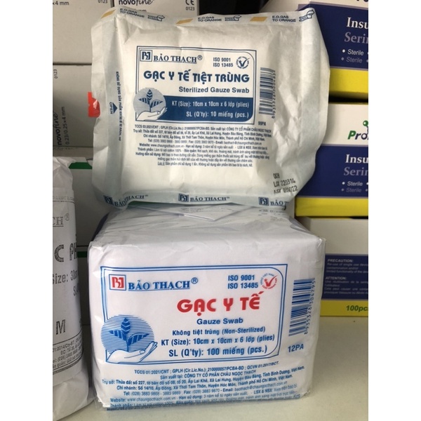 ❤️[TÚI 100 MIẾNG] Gạc y tế bảo thạch 10x10cm x 6 lớp, gạc phẫu thuật vết thương 10cm x 10cm 10x10cm 