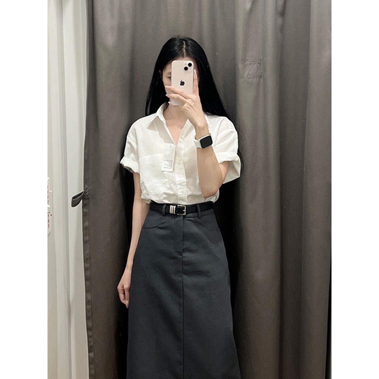 Áo Sơ Mi cotton Mỏng Dáng Rộng Màu Đen Thời Trang Mùa Hè 2023 Phong Cách Hàn Quốc Cho Nữ