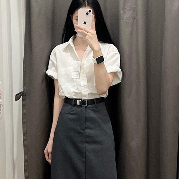 Áo Sơ Mi cotton Mỏng Dáng Rộng Màu Đen Thời Trang Mùa Hè 2023 Phong Cách Hàn Quốc Cho Nữ