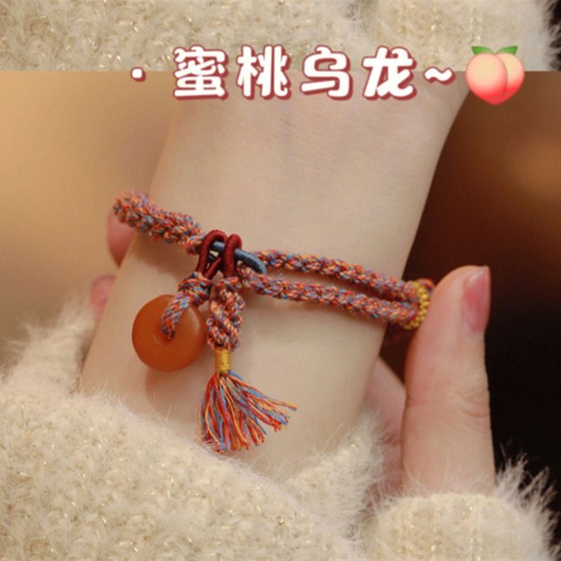 Taoyao Peach Oolong Vòng Tay Dây Bện Tua Rua Phong Cách Dân Tộc Tây Tạng Xiaohongshu 7.1 Cho Nữ