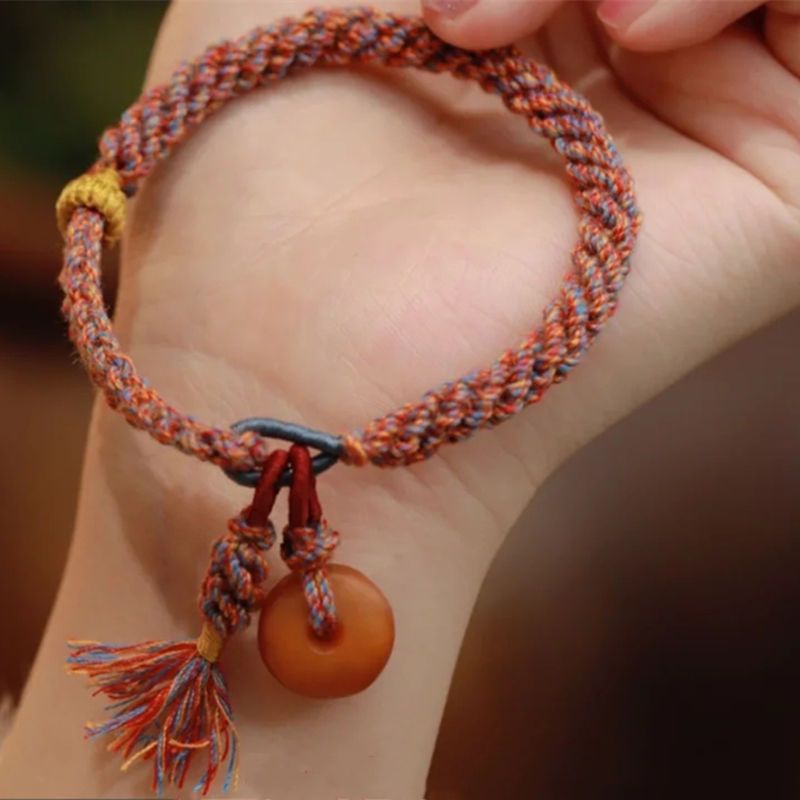 Taoyao Peach Oolong Vòng Tay Dây Bện Tua Rua Phong Cách Dân Tộc Tây Tạng Xiaohongshu 7.1 Cho Nữ