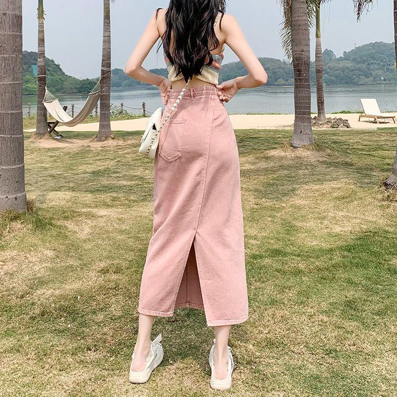 Chân váy jean Chữ a Lưng Cao Màu Hồng Thời Trang Mùa Hè 2023 Mới