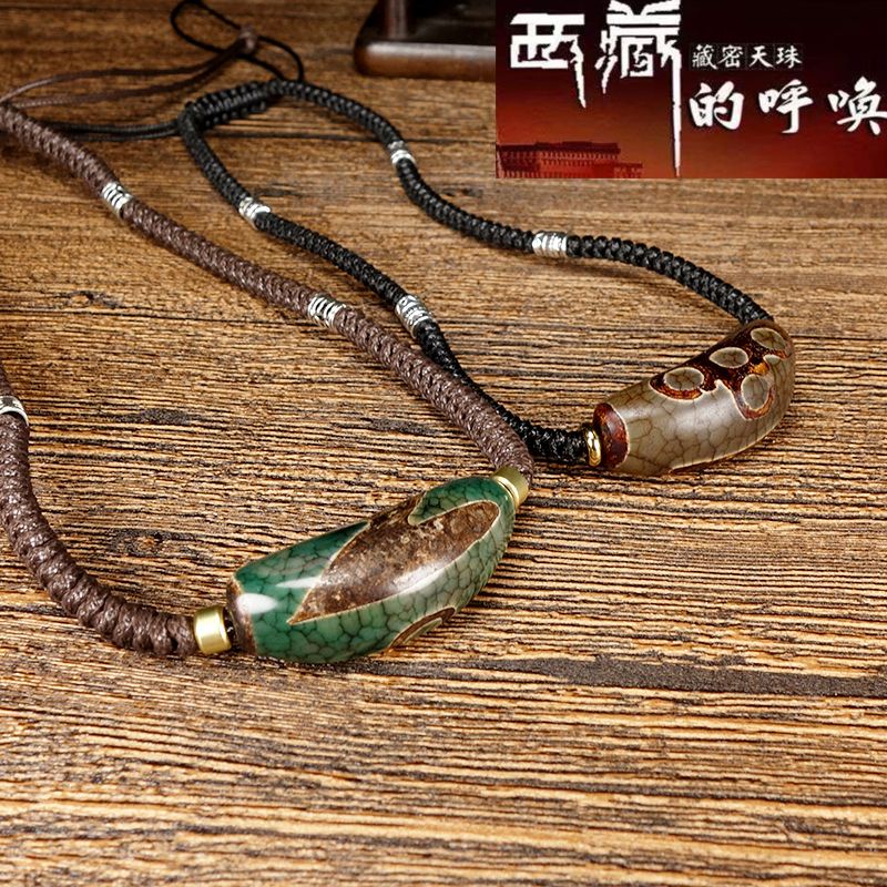 Dzi Chuỗi Hạt Đá Mã Não Năm Mắt Chính Hãng Tây Tạng Dzi Xương Quai Xanh Phong Cách Dân Tộc Tây Tạng Dzi