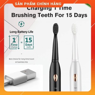 Bàn chải điện Electric Toothbrush nút vàng 5 chế độ kèm 4 đầu chải tiện lợi